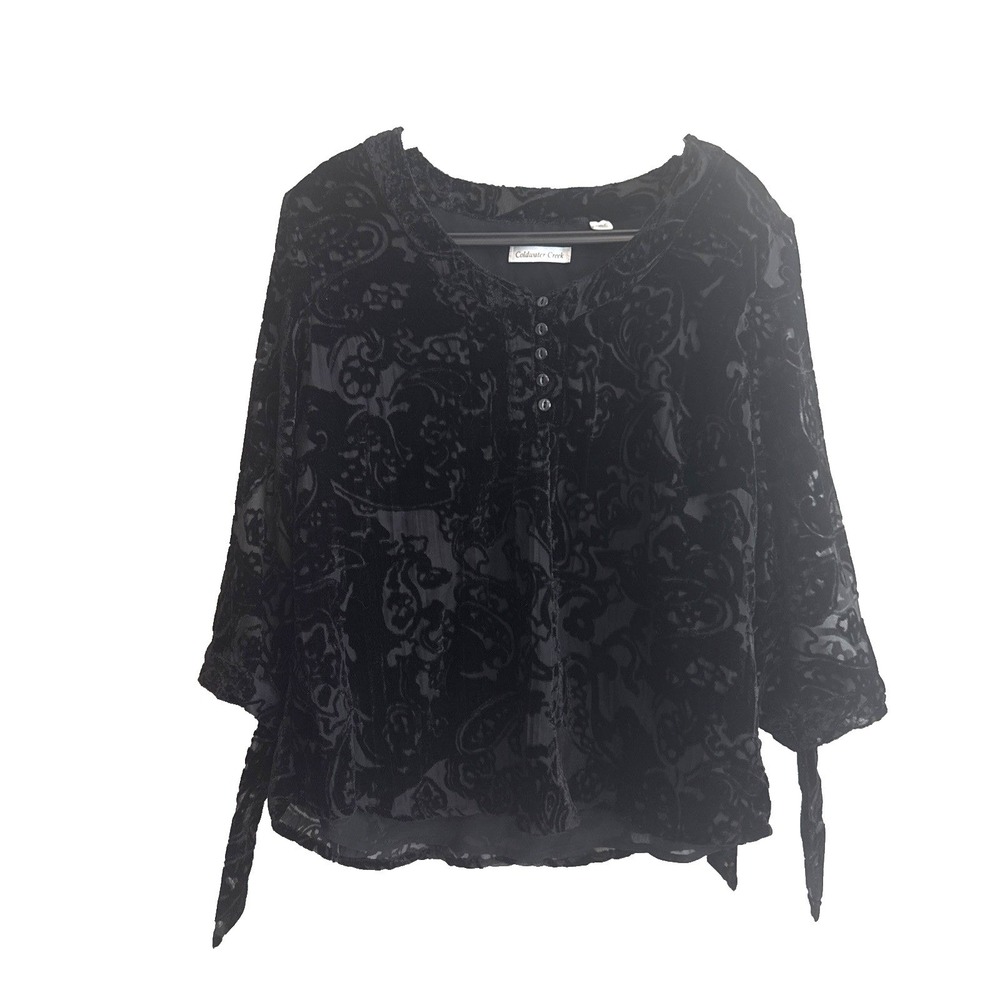 Coldwater Creek PL Burnout Velvet Top 3/4 Tie Sleeve Fairy Boho Festival